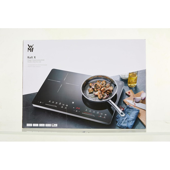 Подвійна індукційна варильна поверхня WMF Kult X 2 плити, конфорка до 28 см, 2 конфорки, 8 рівнів, розпізнавання каструлі, сенсорний дисплей, склокераміка, функція таймера, 3500 Вт одинарна