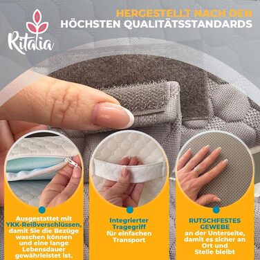 Подушка-клин Ritalia, 3 висоти, 60x60x30 см Подушка для спини для ліжка та для ніг Ергономічна подушка для сидіння з опорою для спини, ідеально підходить як подушка-клин для сну та покращення матраца, 60x60x30 сірого кольору