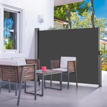 Розсувний бічний тент, 160 x 30020 см Антрацит, Сонячний тент із екраном для приватності, Вітрозахист, Водонепроникний бічний висувний тент, Бічна рулонна штора для балкону, тераси, саду, Ш320 x В160 см Антрацит