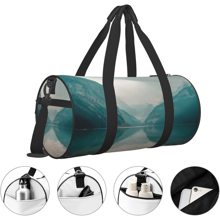 Спортивна сумка, дорожня сумка Банф, з малюнком гірського пейзажу, на нічліг, чорна, універсальний розмір