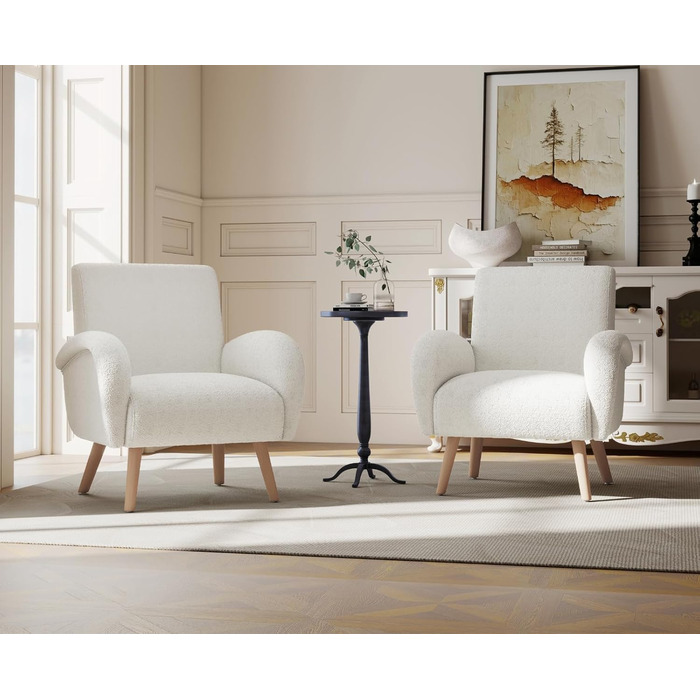 Сучасне крісло для відпочинку, м&39яке крісло з високоякісним штучним хутром та ніжками з масиву дерева, надзвичайно зручне крісло для читання для вітальні, спальні, легке складання, білий колір