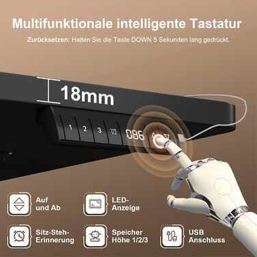 Стіл з регульованою висотою 140 x 70 см з кабельним лотком, Електрично регульований по висоті стіл для роботи стоячи з USB-портом, Комп&39ютерний стіл, Ергономічний стіл для роботи сидячи та стоячи, Офісний стіл, Чорний 140 x 70 см