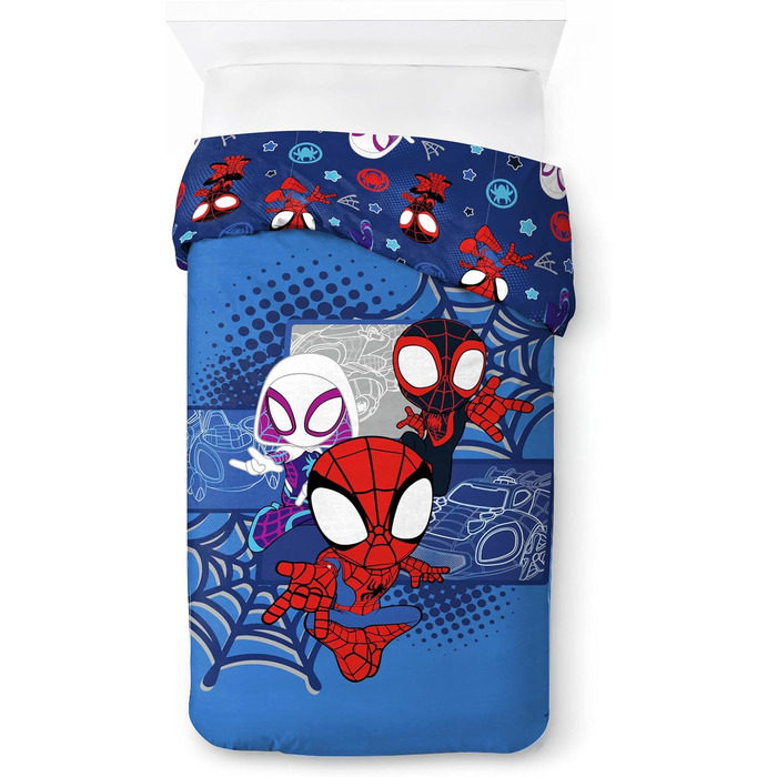 Комплект підковдри для однієї людини - включаючи наволочку 50x70 бавовна, теплу постільну білизну Marvel синього кольору - Павук і