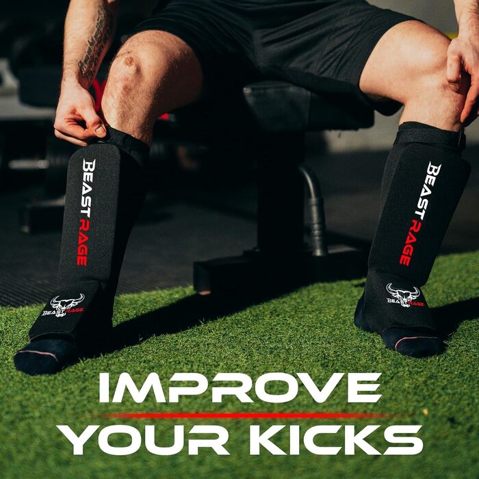Щитки для гомілок BEAST RAGE для муай-тай, кікбоксингу, ММА, тхеквондо, боксу, бойових мистецтв, еластичні шкарпетки, м&39які захисні накладки для ніг та підйому стопи, щитки для гомілок, спорядження для розміру S, чорний/червоний