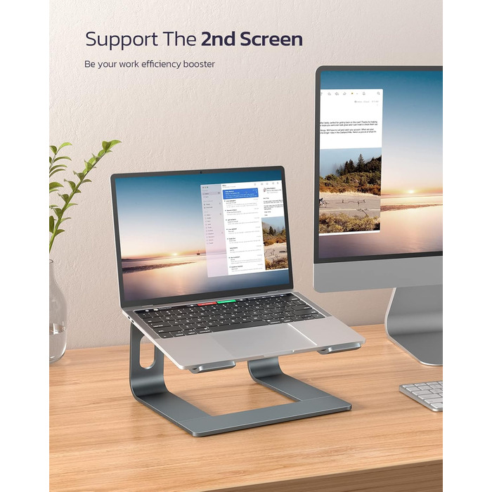 Підставка для ноутбука Nulaxy з алюмінію, ергономічна, розбірна, з вентиляцією для столу. Сумісна з MacBook, Dell, HP, Samsung, Lenovo, ноутбуками 10-16 дюймів, сірого кольору (A-сірий).