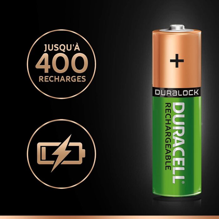 Зарядний пристрій Duracell з 4 годинами роботи, та акумуляторними батареями Ultra HR6DX1500 з низьким саморозрядом (2500 мАг), 4 шт., батарейки типу АА для перезаряджання, 4 шт.