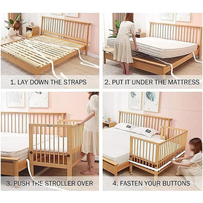 Дитяче ліжко Micoland - Приліжкове ліжко - Дитяче ліжко 120x60 см Трансформоване ліжко з ремінцем та колесами (біле) Біле