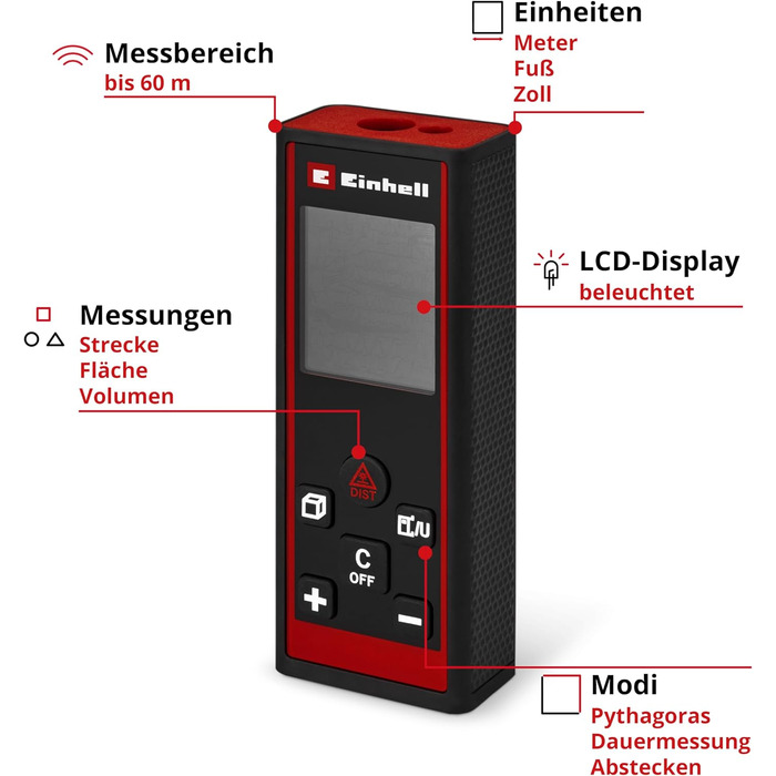 Лазерний далекомір Einhell TC-LD 60 (60 метрів)