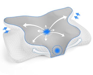 Велика подушка для шиї з піни з ефектом пам&39яті, ергономічна ортопедична подушка, регульована по висоті, подушка для сну на боці, спині та животі - 63 x 42 см x 9/12 см
