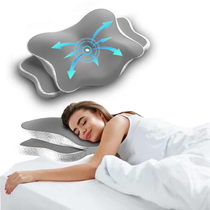 Подушка для шиї MEINZII&39S, ергономічна подушка, ортопедична подушка для сну на боці, спині та животі (сріблясто-сіра)