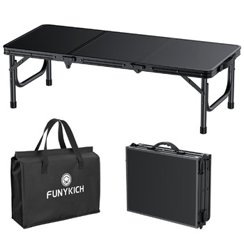 Складаний кемпінговий стіл FUNYKICH 3 фути 87x40x26 см, маленький складний стіл з сумкою для перенесення, портативний складний стіл з алюмінію, багатофункціональний стіл з панелі МДФ для пікніка, кемпінгу, пляжу, балкону, чорний