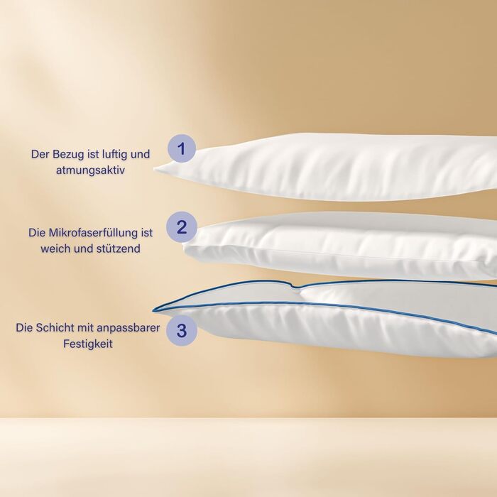 Класична пухнаста подушка Emma 80x80 Овальна подушка з мікрофібри, регульована, можна прати в пральній машині, ергономічна, мяка та для індивідуально регульованого комфорту сну. Класична 80x80 см