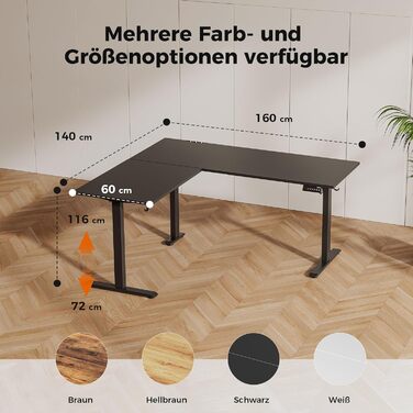 Г-подібний стіл Agilestic з регульованою висотою, 160 x 140 см, кутовий стіл з електрорегулюванням висоти, ергономічний стіл для роботи сидячи та стоячи, комп&39ютерний стіл, чорний, 160 x 140 см