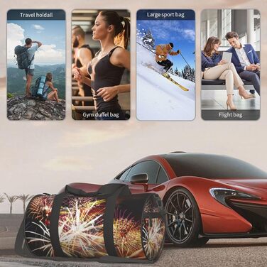 Спортивна сумка, дорожня сумка, стильний принт Феєрверк, сумка для подорожей на ніч, чорна, універсальний розмір