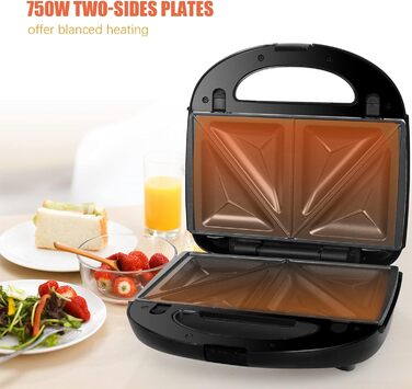 Сендвіч-машина Gotoll 3 в 1, Вафельниця Бутербродниця, гриль змінні тарілки, Бутербродниця, Знімні пластини з антипригарним покриттям, 750 Вт, Сервісний світлофор, Чорний