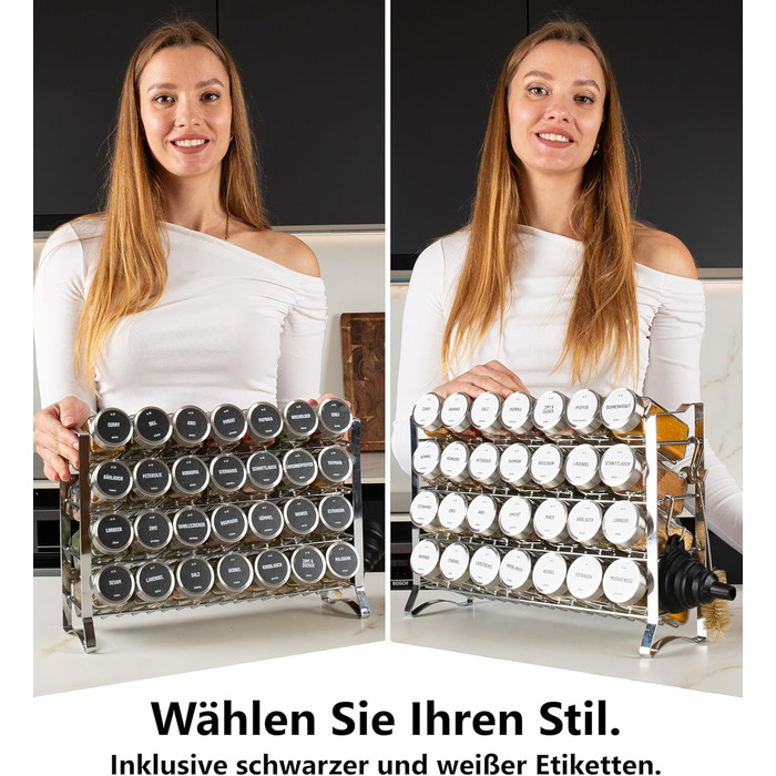 Підставка для спецій Deco haus, настінна та настінна З 28 БАНКАМИ ДЛЯ СПЕЦІЙ ТА ЕТИКЕТКАМИ - Органайзер для спецій - Органайзер для підставки для спецій - Підставка для спецій, підвісні підставки для спецій - Шафа для підставки для спецій, чорне місце для