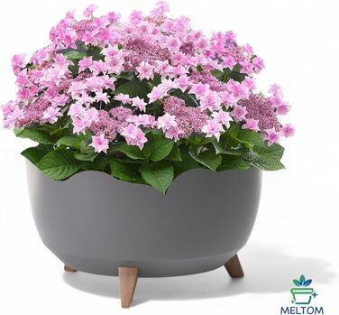 Квітковий горщик MELTOM на пластикових ніжках, кругла миска з вставкою, горщик для трав (антрацит, XL - 47 см) XL - 47 см антрацит