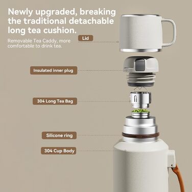 Термос Simcat 1000 мл, нержавіюча сталь 316, пляшка для пиття з нержавіючої сталі (зберігає напої протягом 24 годин), термокружка, ізольована кружка, ізольована пляшка з чашкою, окрема камера для чаю (чорний, 1000 мл) 1000 мл чорний