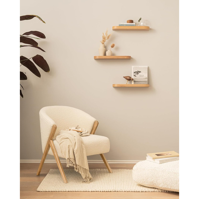 Набір настінних полиць Kazai. Toke 3 підвісні полиці зі шпону справжнього дерева Плаваюча дерев&39яна полиця як настінна прикраса та місце для зберігання у ванній кімнаті, вітальні, кухні, спальні тощо Дуб 47 см x 13 см (комплект з 3 шт.)