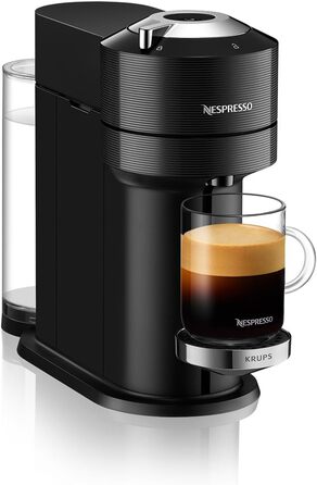 Кавова капсульна машина преміум-класу Nespresso Krups XN9108 Vertuo Next Резервуар для води 1,1 л Розпізнавання капсул за штрих-кодом 6 розмірів чашок Функція вимкнення живлення 54 переробленого пластику Чорний