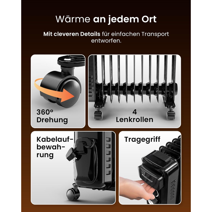 Міні-масляний радіатор Pro Breeze 2500W з 11 ребрами, електричний радіатор, 24-годинний таймер, енергозберігаючий масляний радіато