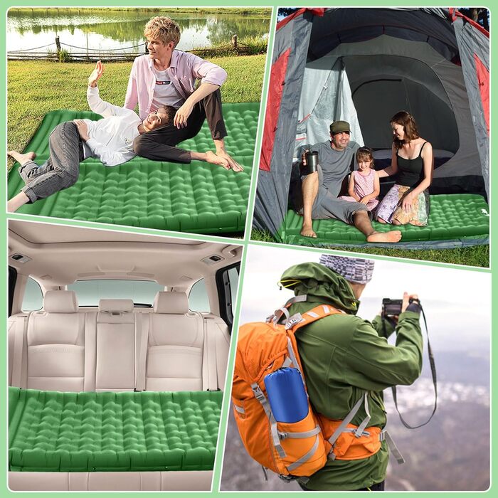 Килимок для сну на вулиці, потовщений кемпінговий килимок 12 см, самонадувальний з ножним насосом та подушкою, надлегкий складаний, надувний матрац для кемпінгу, походів, подорожей на природі, зелений