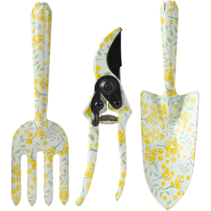 Набір садових інструментів MIJOMA 3 предмети, сталь, квітковий дизайн, лопатка, граблі та секатор, ергономічні, міцні, 28 x 8 см, для початківців та любителів рослин