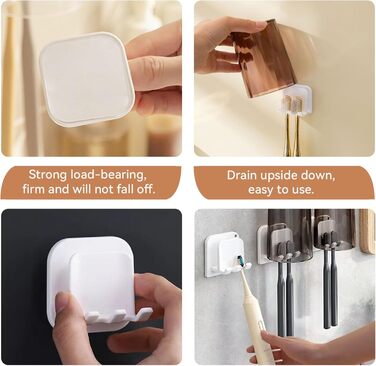 Тримач для зубної щітки з 2 шт. Настінний тримач для чашки для зубної щітки без свердління, водонепроникний тримач для зубної щітки Самоклеючий тримач для електричної зубної щітки, для настінного кріплення Ванна кімната Кухня Вітальня
