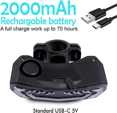 Велосипедна сигналізація Meichoon з функцією повороту USB акумуляторний пульт дистанційного керування протиугінний велосипедний сигналізатор автоматичне ввімкнення/вимкнення водонепроникний для безпеки велоспорту вночі, їзди в горах