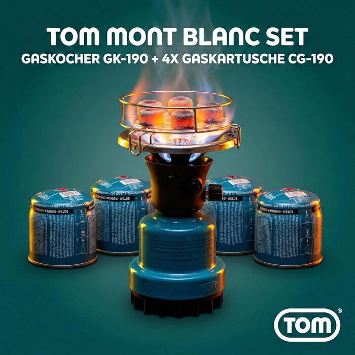 Набір газової кемпінгової плити TOM Adventure з 4 бутановими газовими картриджами 1 пальник п&39єзорозпал картриджна плита для кемпінгу, фестивалів та активного відпочинку або як вугільна запальничка