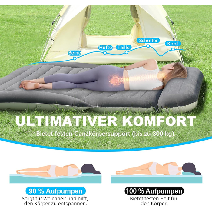 Надувний матрац KMZ для позашляховиків, автомобіля, вантажівки та кемпінгу портативний, товстий автомобільний матрац для подорожей, включаючи 2 подушки та електричний насос