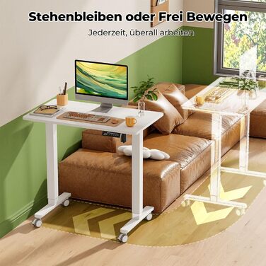 Стіл з регульованою висотою 88 x 50 см, цільна стільниця, електричний стіл з 4 колесами для роботи сидячи та стоячи, невеликий комп&39ютерний стіл для домашнього офісу, білий, ДСП, 88 x 50 см