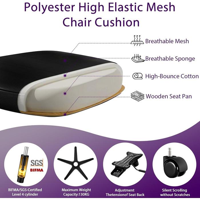 Ергономічне офісне крісло, стілець для роботи зі складними підлокітниками, регульоване по висоті офісне крісло з регульованою поперековою опорою та безшумними колесами, крісло для керівника, вантажопідйомність 120 кг, поперекова опора 4D