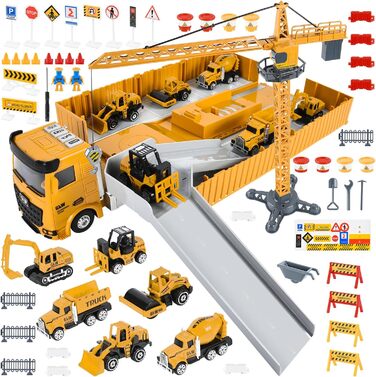 6 Mini Construction Vehicles, Crane Toy for Children (Yellow), 6 Mini Construction Vehicles, Crane Toy for Children (Yellow)