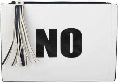 Клатч styleBREAKER з принтами ТАК та НІ, китицею на блискавці, ручкою для носіння на руці та знімним ремінцем, жіночий 02012078, колір Білий/Темно-синій