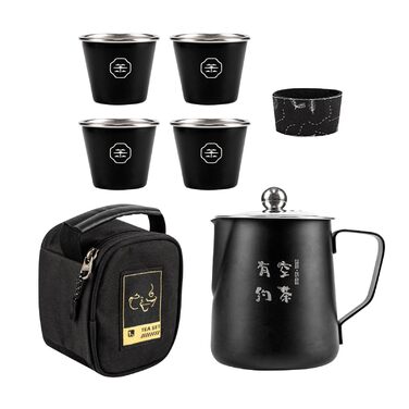Компактний набір для чаювання в дорозі з кейсом з нержавіючої сталі 304 - для кемпінгових плит, 4 чашки, термостійкий, наприклад, для.