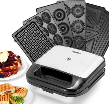 Багатофункціональний набір бутербродниць SUPERLEX 6-в-1, для сендвіч-тостера Контактний гриль Вафельниця Кекс 2 скибочки з антипригарним покриттям, двостороннє випікання при постійній температурі, набір 6-в-1 без бісфенолу А