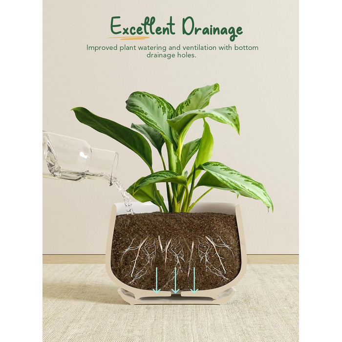 Керамічні квіткові горщики LE TAUCI з блюдцями, набір маленьких квіткових горщиків діаметром 101316 см, набір з 3 горщиків для кімнатних рослин, горщики з дренажним отвором, білі