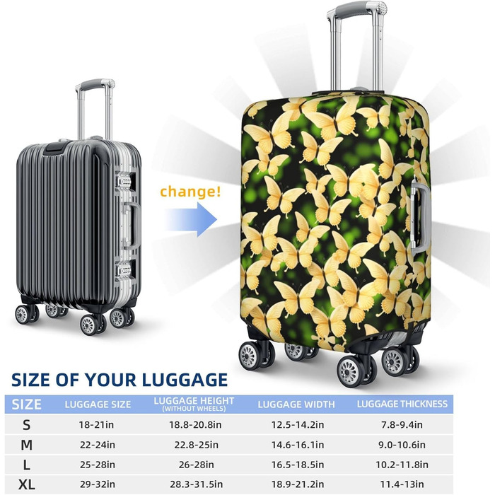 Чохол для валізи Метелик, міцний захист для багажу розміру XL (45.7-81.3 см), чорний