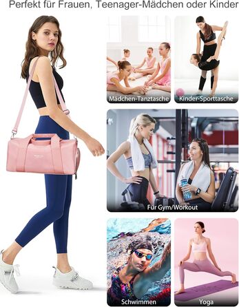 Спортивна сумка 16 дюймів для жінок та дітей, з відділенням для взуття та роздільником для вологих/сухих речей, рожева, малий розмір 16 дюймів