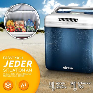 Електричний холодильник tillvex 32 л Міні-холодильник 230 В та 12 В для автомобілів, кемпінгу Охолоджує та обігріває ЕКО-режим, синій