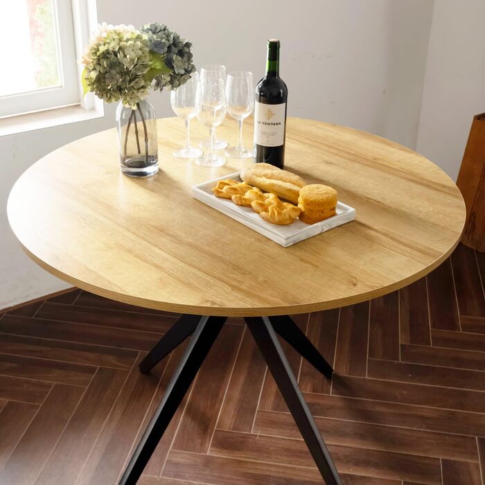 Затишний круглий обідній стіл, маленький столик, кухонний стіл, обідній стіл на 4 особи, для кухні, вітальні, офісу, 100x100x75 см, дуб чорний