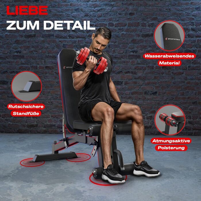 Силова лава Sportstech BRT700 для домашнього використання, похила та плоска лава 21-в-1 з жимовою лавою, вантажопідйомність 360 кг, тренажер для спини, жим лежачи, силові тренування, все тіло, домашній тренажерний зал, багатофункціональна лава BRT700 чорн