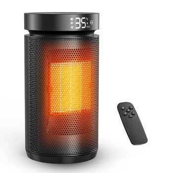 Ефективний, енергозберігаючий вентилятор-обігрівач, керамічний PTC потужністю 1500 Вт, тихий лише 34 дБ З термостатом, 12-годинним таймером та безпечним захистом від перегріву та перекидання - ідеально підходить для спалень з дистанційним керуванням, чорн