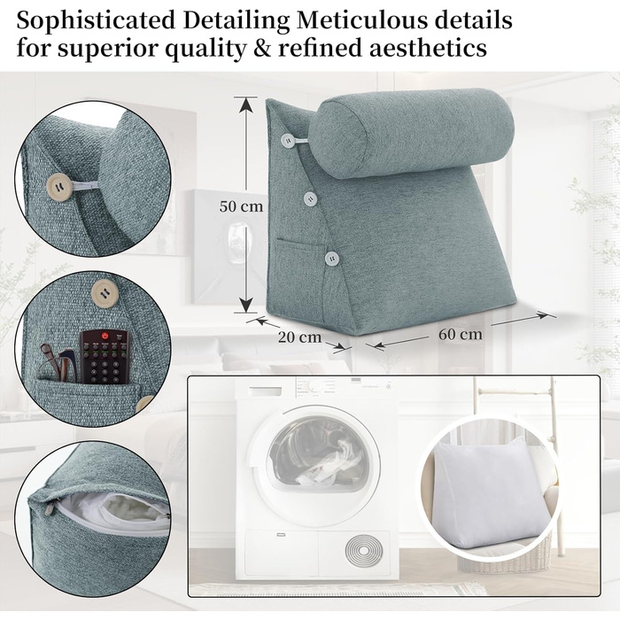 Подушка для читання для ліжка та дивана Ергономічна подушка для підтримки спини та попереку з кутом підтримки, клиноподібна подушка для читання, перегляду телевізора, сну та відпочинку, дихаюча (поліестерово-сірий колір)