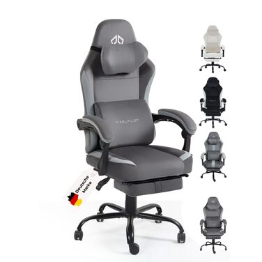 Ергономічне ігрове крісло PixelPilot Дихаюча тканина Крісло з підставкою для ніг, підголівником та поперековою опорою, ігрове ПК-крісло Широке сидіння Офісне крісло вантажопідйомністю 150 кг (Nebula, чисто сірий) Чисто сірий Nebula