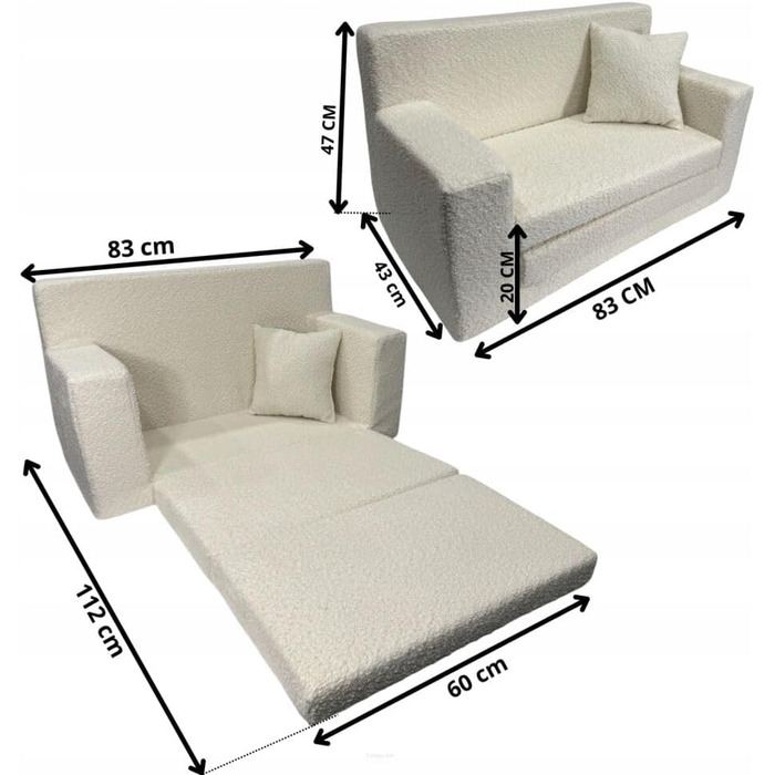 Дитячий диван FORTISLINE, розкладний, тканина з плюшевим мишеням - ігровий диванчик для дітей з функцією сну - дитячий диванчик 83x47x43 см - м&39який пінний диванчик-ліжко, сертифікований Oeko-TEX, бежевий