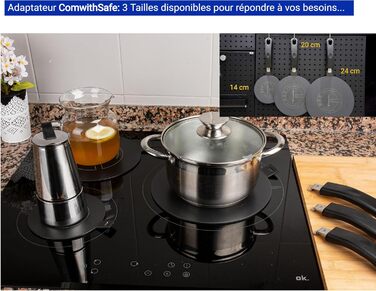 Індукційний адаптер ComwithSafe 20 см, знімна ізоляційна ручка, не змінює колір після використання, теплорозподільна пластина з чорним високотемпературним покриттям, диск індукційного/газового реле