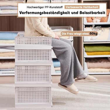 Набір із 5 високих ящиків для зберігання, білі штабелювані органайзери для гардеробу, складні полиці для зберігання, штабелювані ящики для шафи, пластикові ящики для зберігання 42 x 33 x 25 см, 5 шт. XL