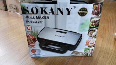 Контактний гриль SOKANY SK-227 1000 Вт, антипригарне покриття, прохолодна сенсорна ручка, автоматичний контроль температури, світлові індикатори, тостер для сендвічів, панінімейкер, електричний гриль
